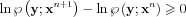 $  \ln \wp \left ( \mathbf{y} ; \mathbf{x}^{n+1} \right )-\ln \wp \left ( \mathbf{y} ; \mathbf{x}^{n} \right )\geqslant 0