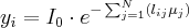 y_i=I_0 \cdot e^{- \sum_{j=1}^{N}(l_{ij}\mu_j)}