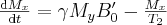 \frac{\textrm{d}M_{x}}{\textrm{d}t} & = & \gamma M_{y}B_{0}'-\frac{M_{x}}{T_{2}}