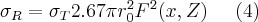 \sigma_R = \sigma_T 2.67\pi r_{0}^{2}F^{2} (x,Z) \;\;\;\;\; (4)