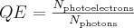 QE=\frac{N_{\mathrm{photo electrons}}}{N_\mathrm{photons}}