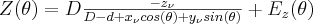 Z(\theta)=D \frac{-z_{\nu}}{D-d+x_{\nu}cos(\theta)+y_{\nu}sin(\theta)}+E_z (\theta)