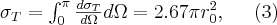 \sigma_T=\int_{0}^{\pi}\frac{d\sigma_T}{d\Omega } d\Omega=2.67\pi r_0^{2}, \;\;\;\;\; (3)