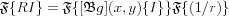 $
\mathfrak{F} \{ RI \} = \mathfrak{F} \{ [\mathfrak{B}g](x,y)\{ I \} \}  \mathfrak{F} \{ (1/r) \}