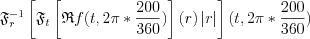 $ \mathfrak{F}_{r}^{-1}\left [\mathfrak{F}_{t}\left [\mathfrak{R}f(t, 2\pi*\frac{200}{360})\right ]\left ( r \right )\left | r \right |  \right ](t, 2\pi*\frac{200}{360})