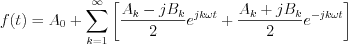 $
f(t)=A_{0}+\sum_{k=1}^{\infty}\left[\frac{A_{k}-jB_{k}}{2}e^{jk\omega t}+\frac{A_{k}+jB_{k}}{2}e^{-jk\omega t}\right]